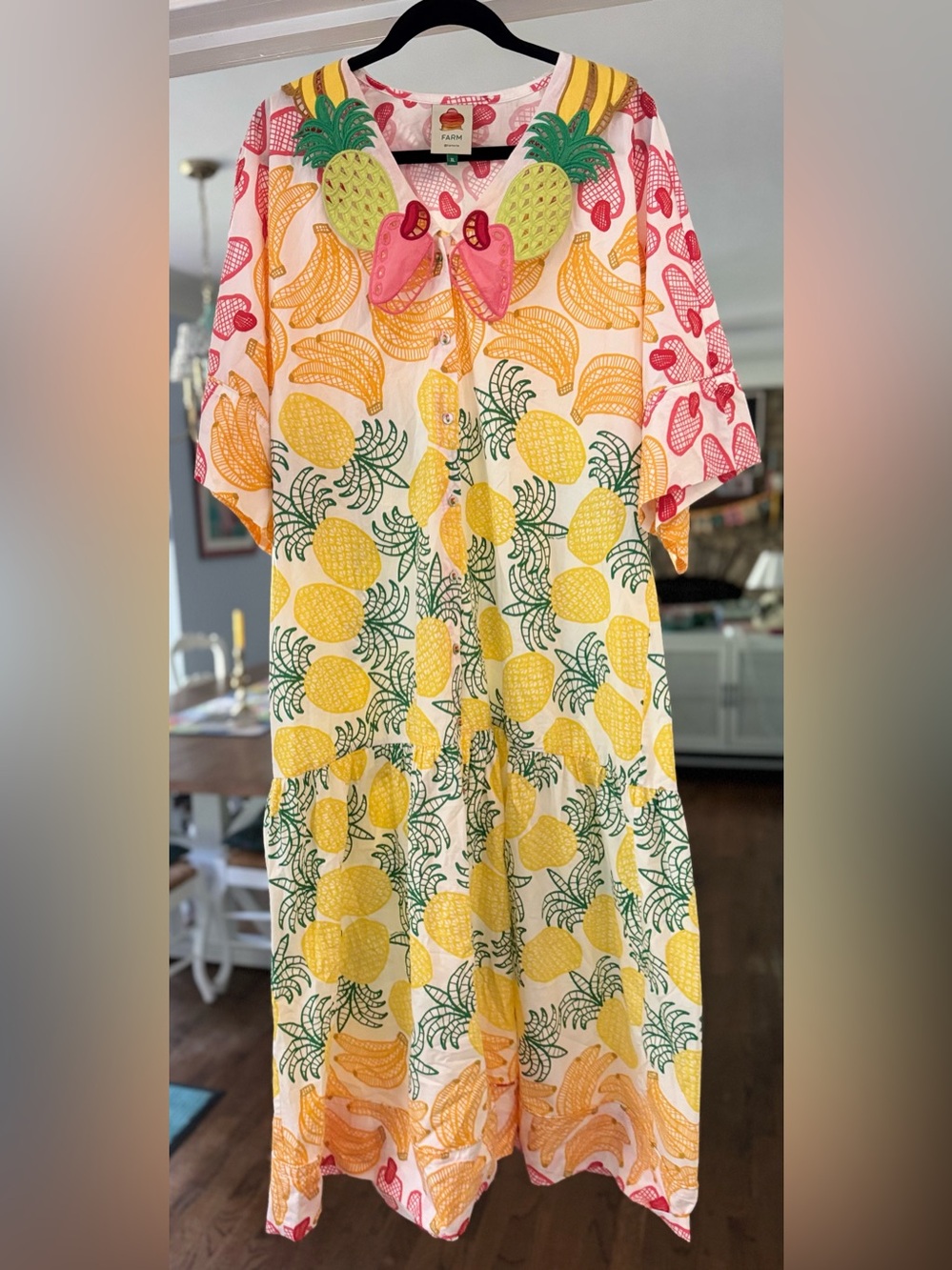 FARM Rio Tropical Fruits Midi Dress with Embroidered Collar